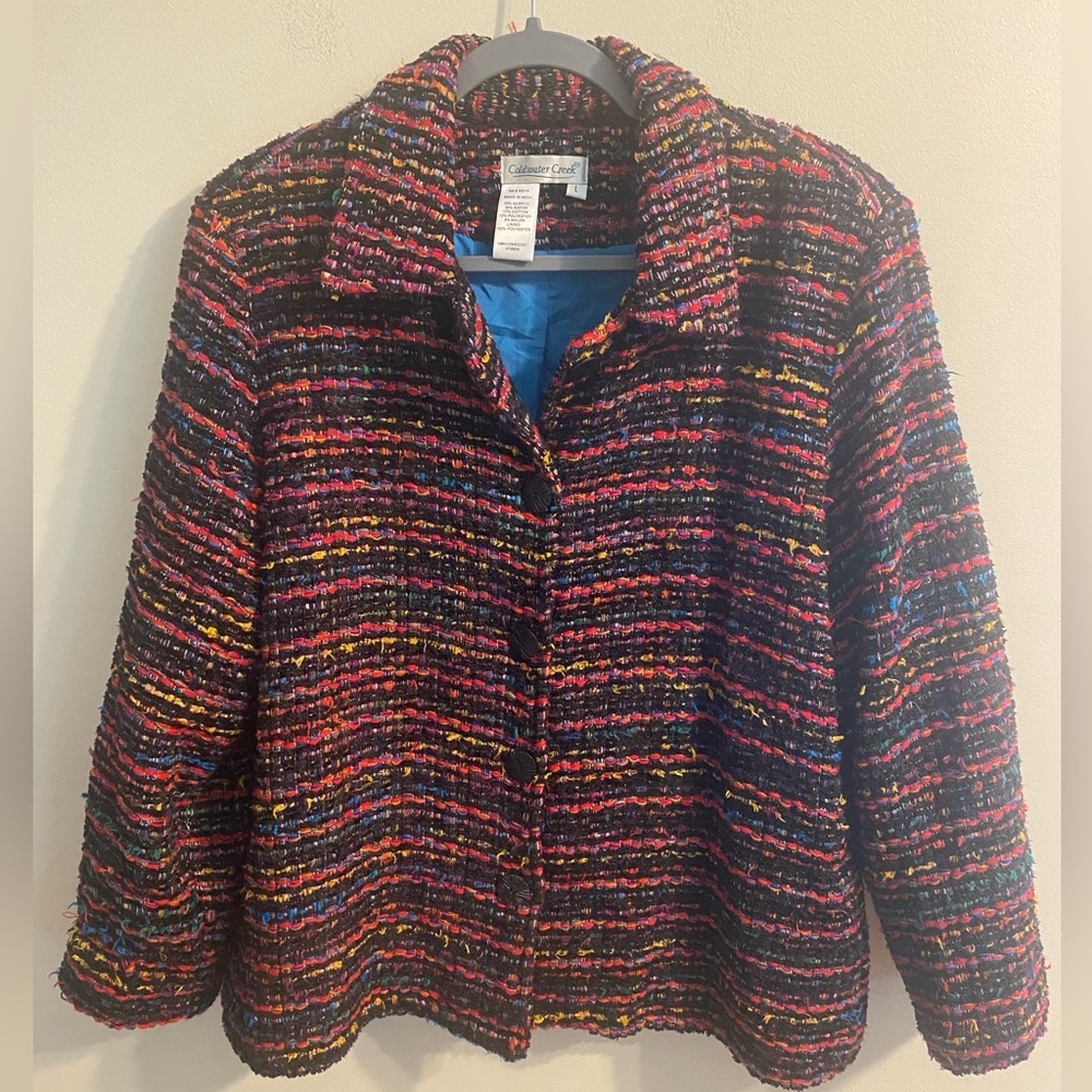 Women's Coldwater Creek Multi-Colored Arts & Crafts Style Lined Jacket Sz Large
